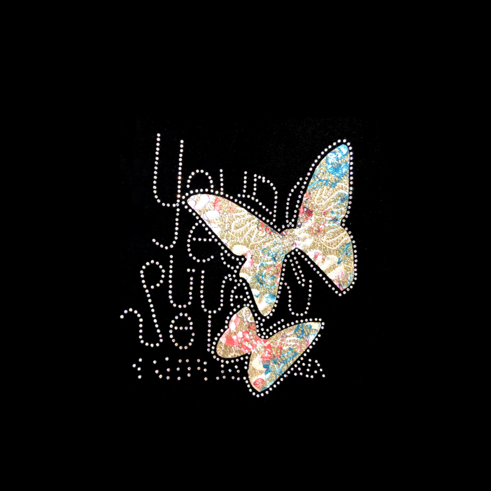 Термоаппликация тканевая принт Бабочки со стразами, 15*17см, белый, желтый, голубой, розовый, шт. Аппликации клеевые Тканевые