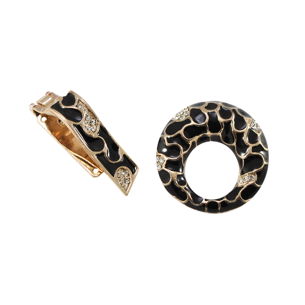 Клипса шубная TX-0004 GOLD, белые камни, черная эмаль, шт. Клипсы шубные, крючки