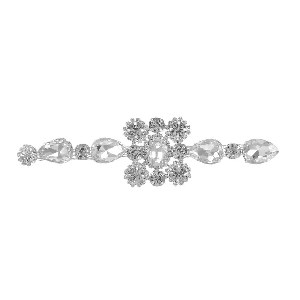 Декор стразы Цветок, 13*3,5см, никель, белые камни, шт. Тесьма из страз