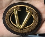 Шеврон пришивной V, коичневый, темно-коричневый, золото, шт. Нашивка Ткань