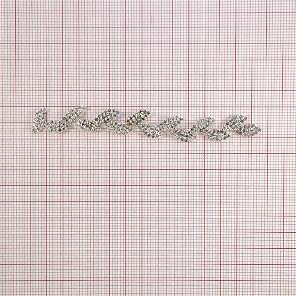 Тесьма стразы Листочки, 1,8см, никель, белый, ярд. Тесьма из страз