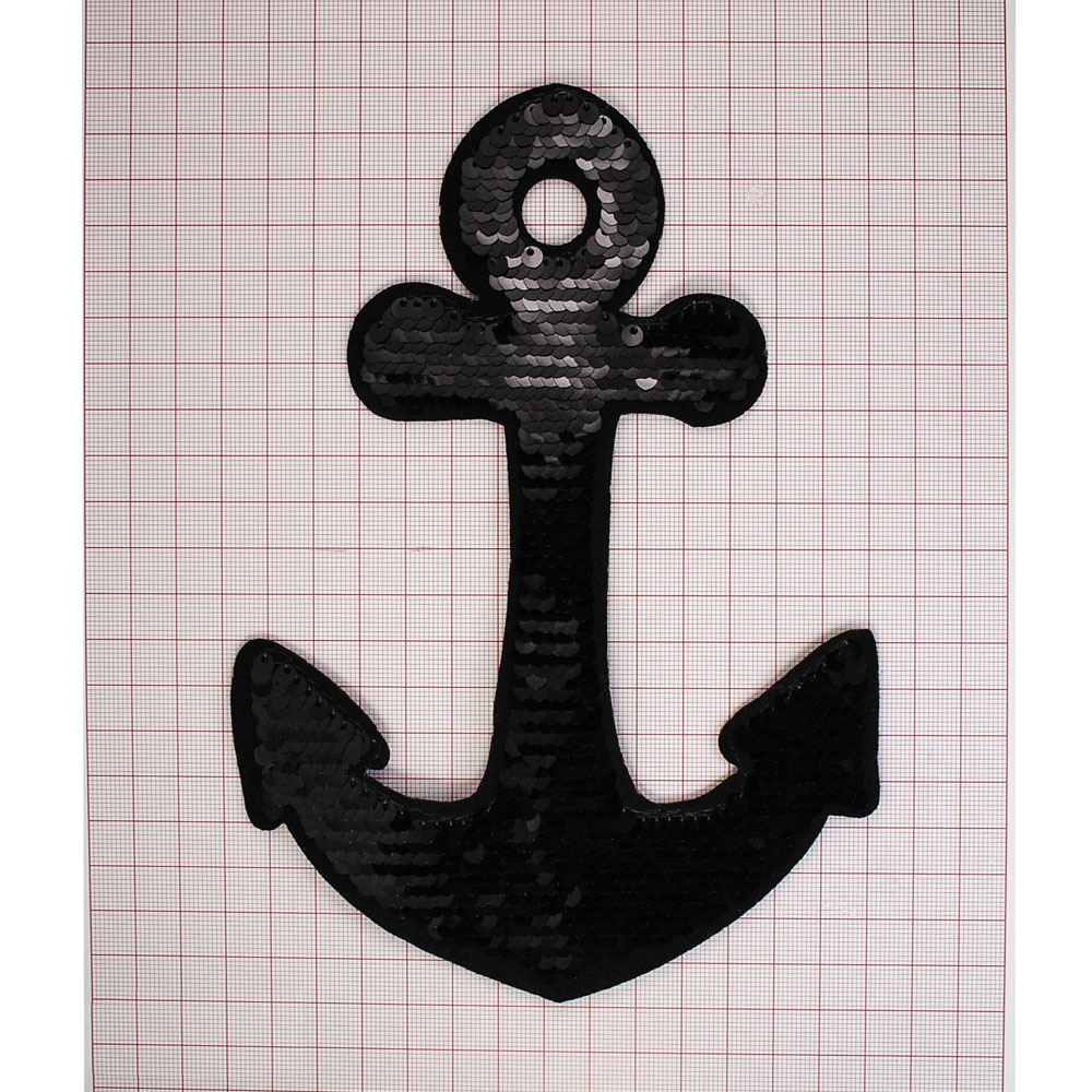 Аппликация клеевая пайетки двусторонняя Якорь 14*20см черный, шт. Аппликации клеевые Пайетки