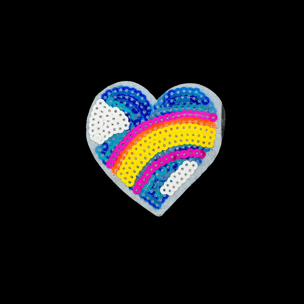 Аппликация клеевая пайетки Сердце 6,5*7см, черный, белый, голубой, желтый, синий, оранжевый, шт. Аппликации клеевые Пайетки