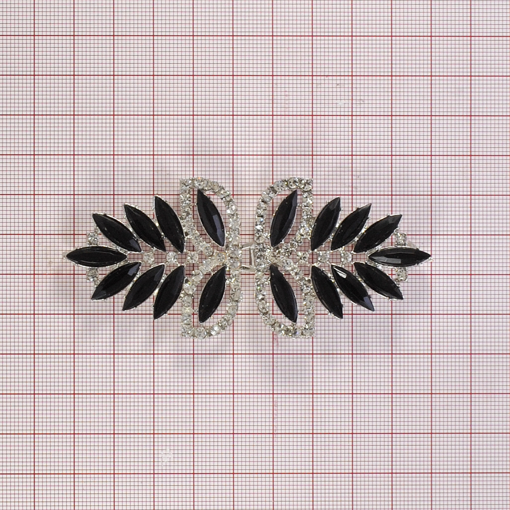 Крючок шубный 5391 NIKEL, черные камни шт. Клипсы шубные, крючки