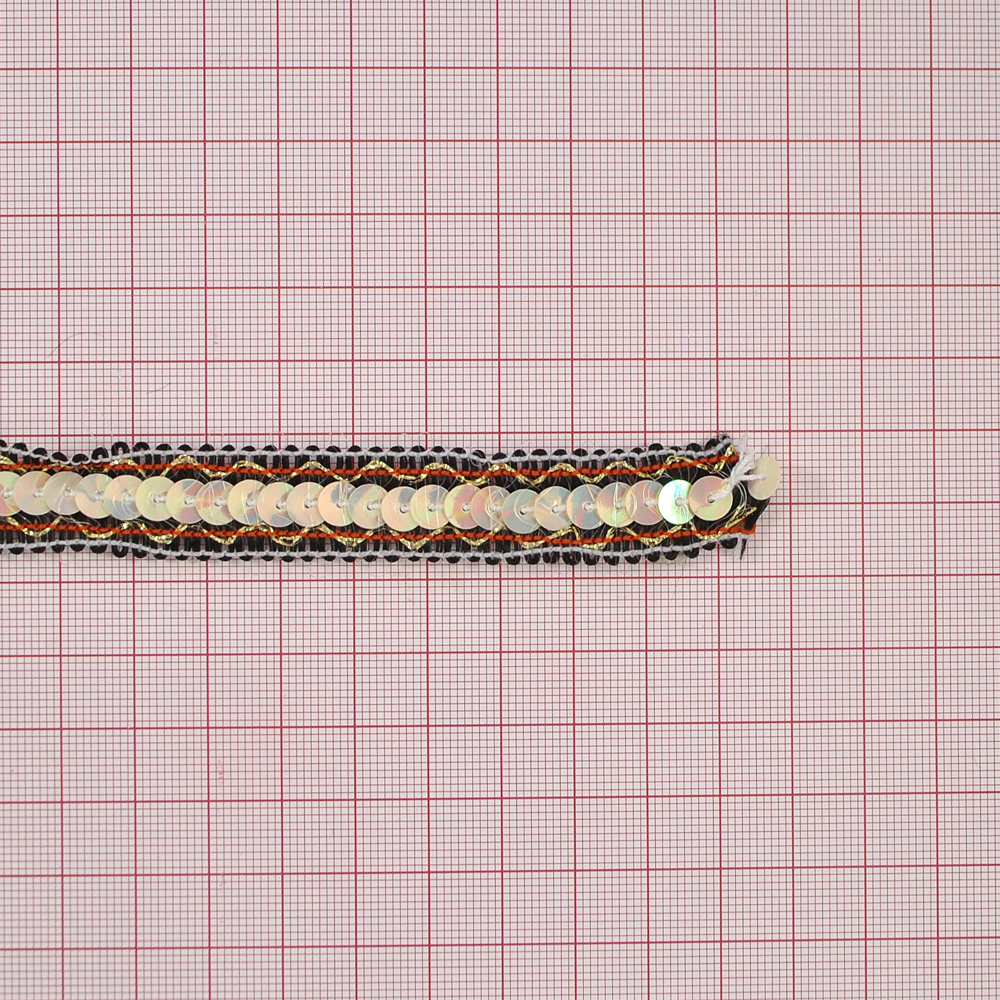 Тесьма пайетки 1,5см № 2 /черный, белый/10ярд. Тесьма Разное