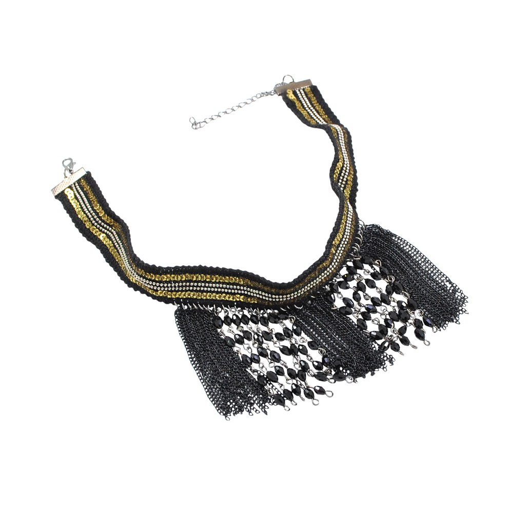 Воротник A56 черный и золотые пайетки, черный бисер, цепи BLACK, шт. Воротники