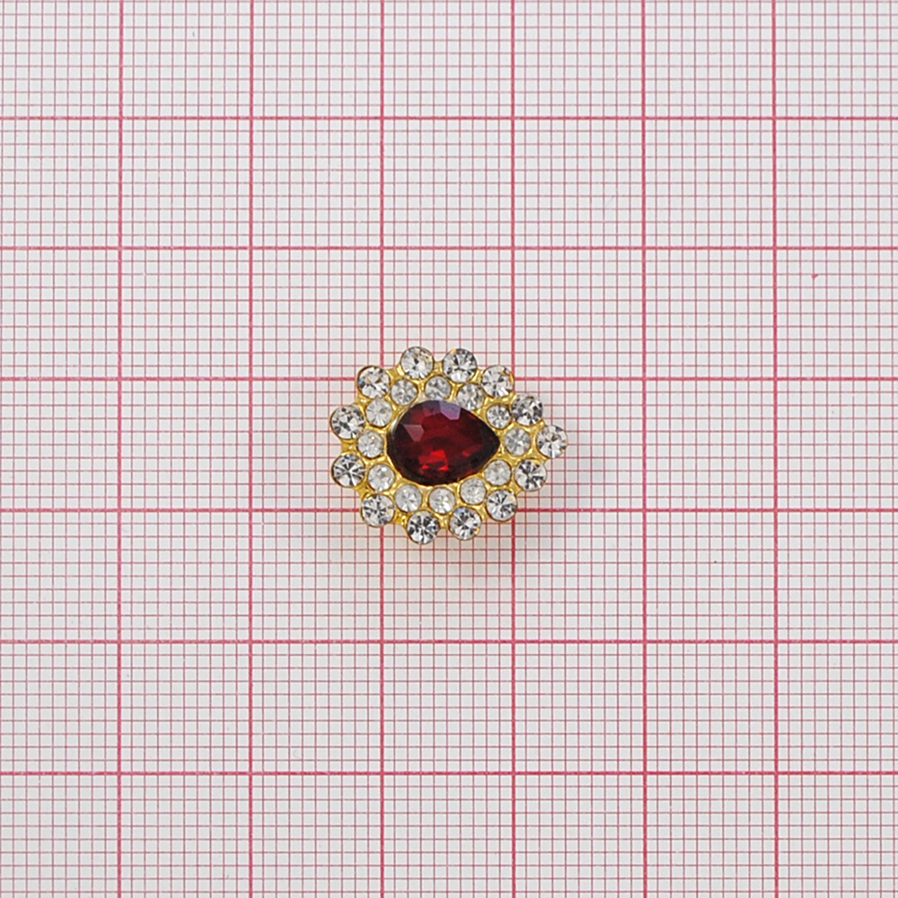 Стразы пришивные в металле, оправа из  камней, капля, 1,5*1,8см, красный, основа золото/никель в ассортименте, шт. Стразы пришивные в металле