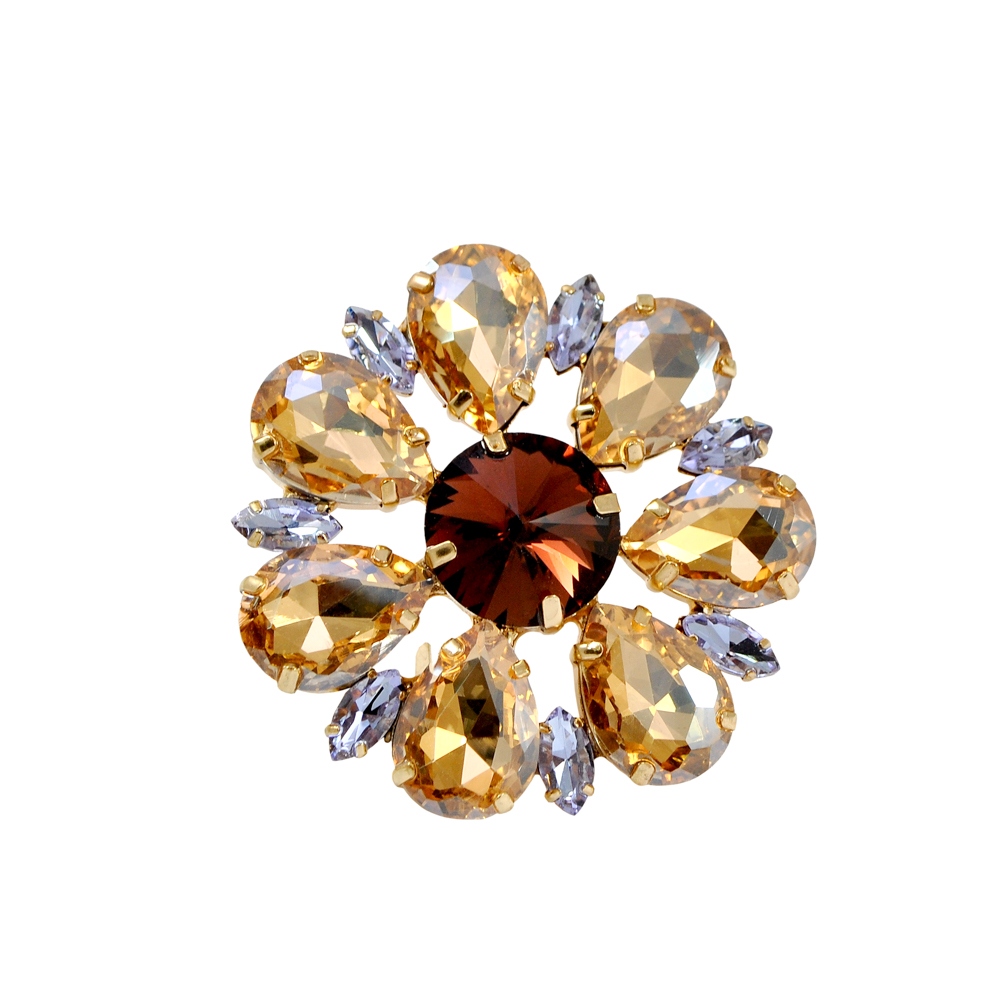 Краб металл Хризантема GOLD, камни светлый топаз, светло-фиолетовый, бордовый /53*53мм. Крабы Металл Цветы, Жуки