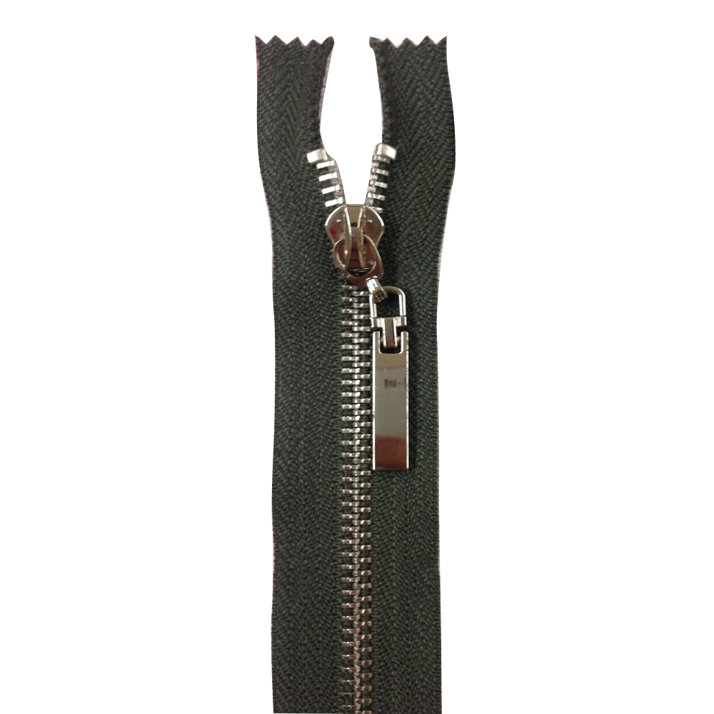 Змейка металлическая №5 100см, О/Е, Nickel и хаки ткань, двусторонняя, шт. Змейка Металл