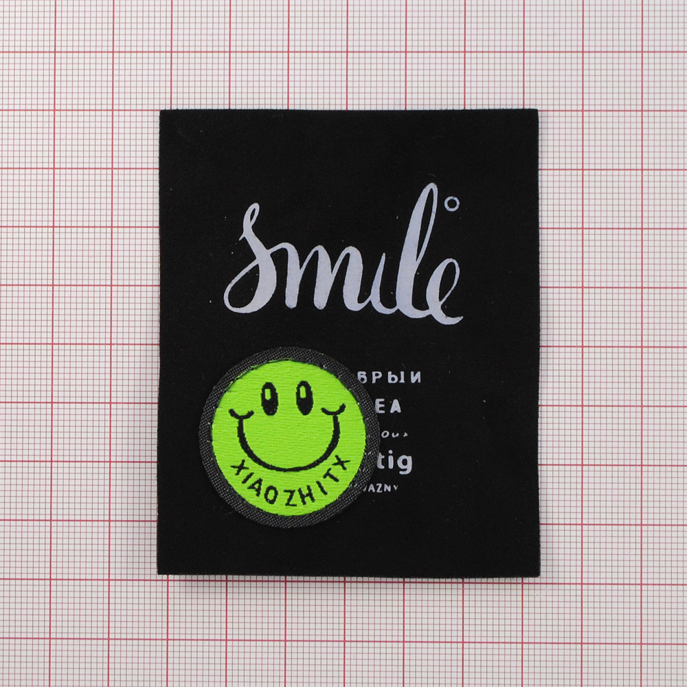 Лейба ткань Smile, 8*6,5см, чёрн., фон, зел., смайл, шт. Лейба Ткань