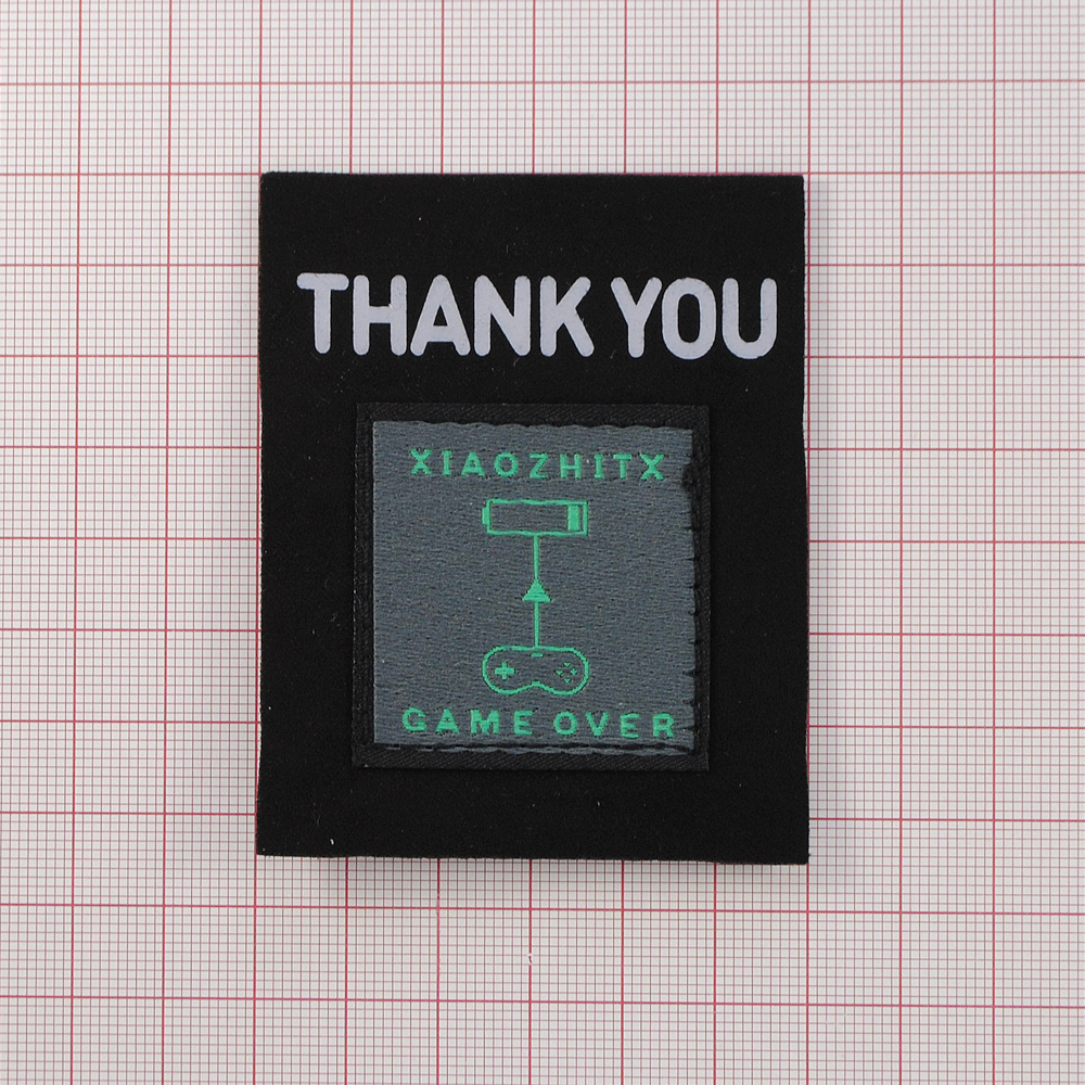 Лейба ткань Thank you 5,9*7,4см, сер., черн., зел., шт. Лейба Ткань