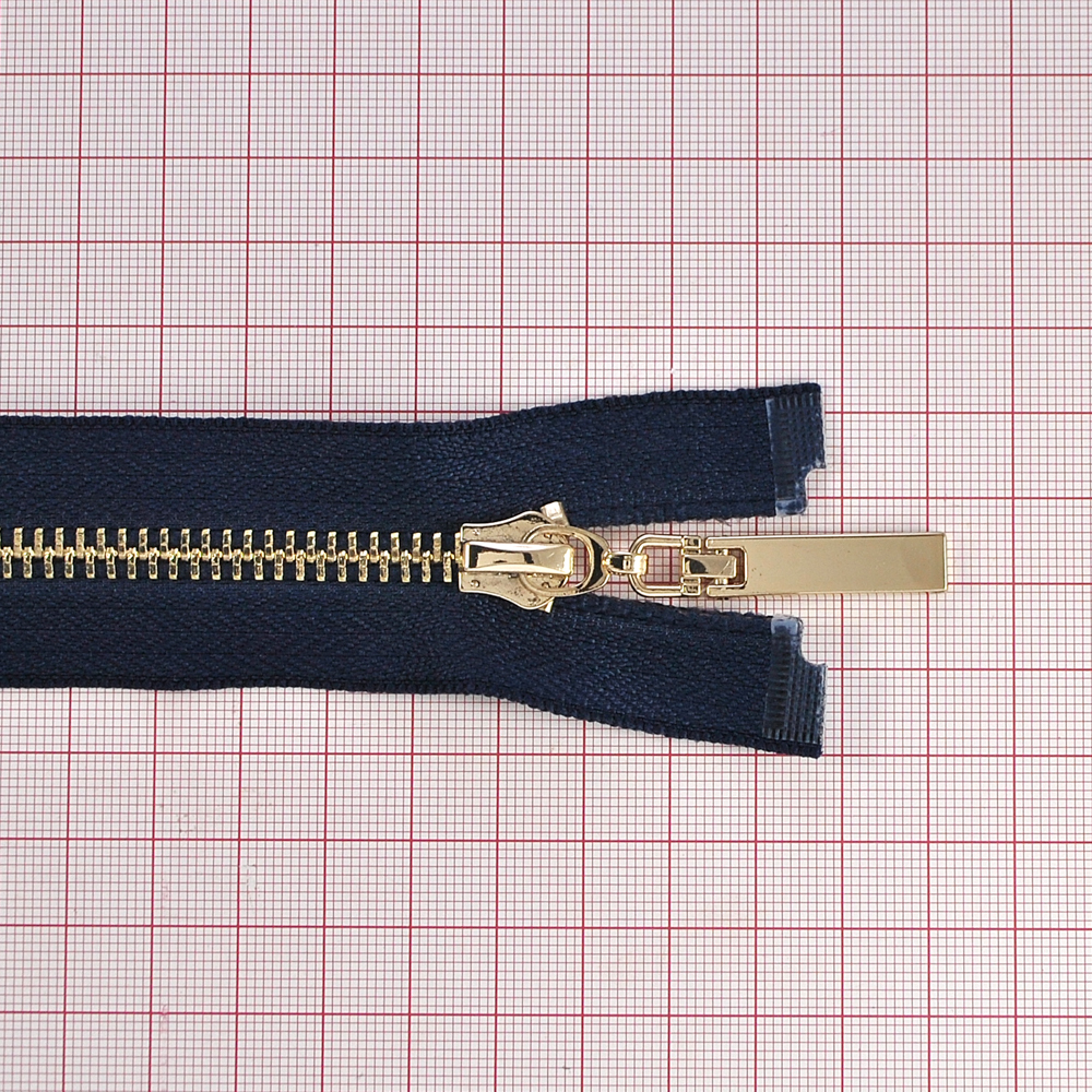 Змейка металлическая №5 85см О/Е GOLD, синяя ткань, односторонняя, шт. Змейка Металл