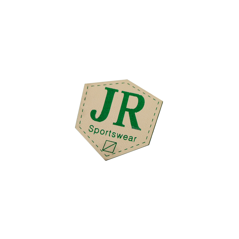 Лейба кожзам A10899 JR Sportswear серо-бежевый, зеленый рисунок, 34*36мм. Лейба Кожзам