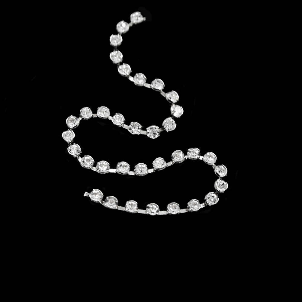 Тесьма стразы SS8.5, никель, белые камни, ярд. Тесьма из страз