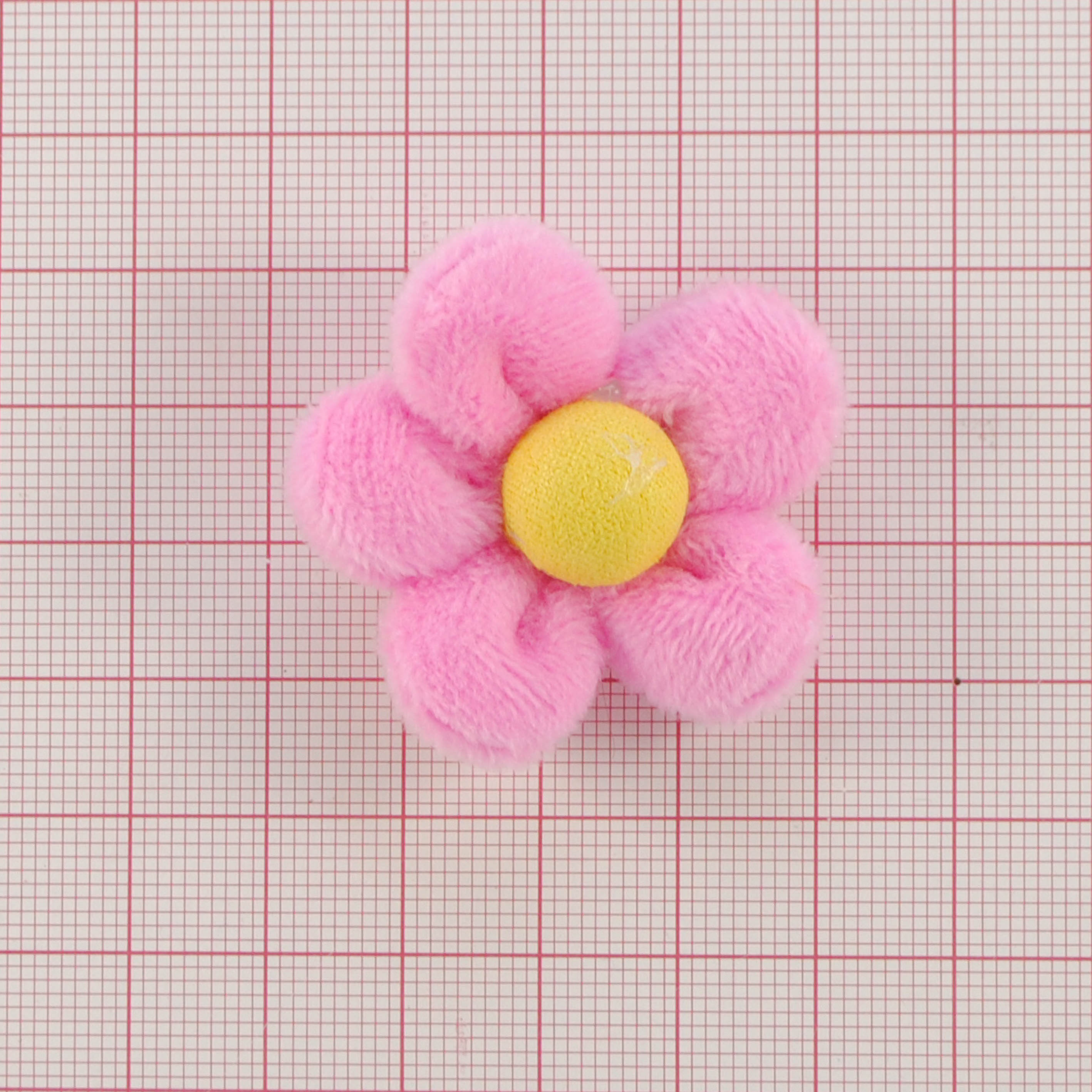 Аппликация тк. приш. дет. плюшевый цветок 4*4см, розовый, желт., шт. Аппликации Пришивные Кружевные Вязаные