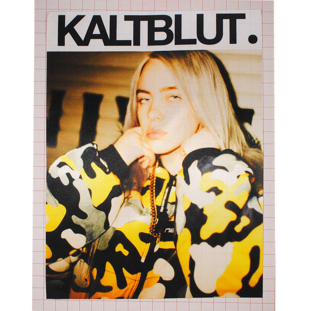 Аппликация пришивная Billie Eilish (KALTBLUT) 18*24см, желтый камуфляж /алтас/, шт. Аппликации Пришивные Постер
