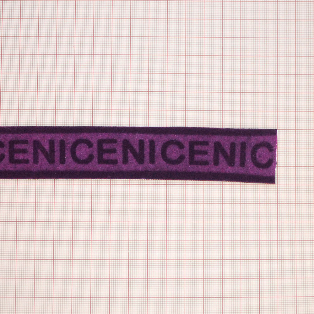 Тесьма велюр NICE 3см, филолетовая основа и темно-фиолетовый лого, 50ярд. Тесьма