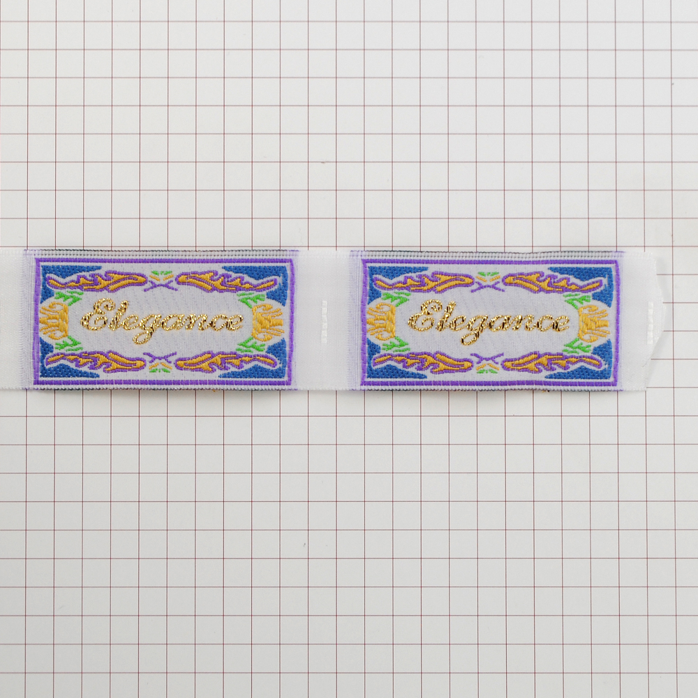 Этикетка тканевая вышивка Elegance № 15, 2,5*6см белая с орнаментом /satin/, шт. Вышивка / этикетка тканевая
