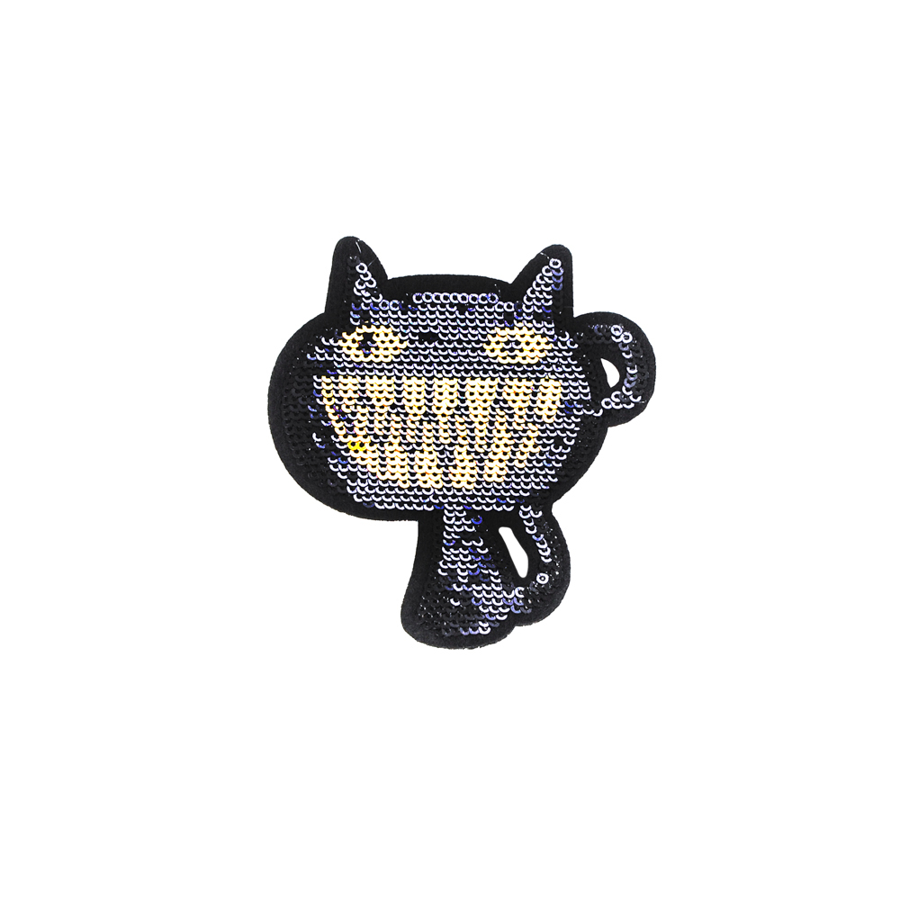 Аппликация пришивная пайетки Улыбка кота 7,5*7,5см, черный, золотой, шт. Аппликации Пришивные Пайетки