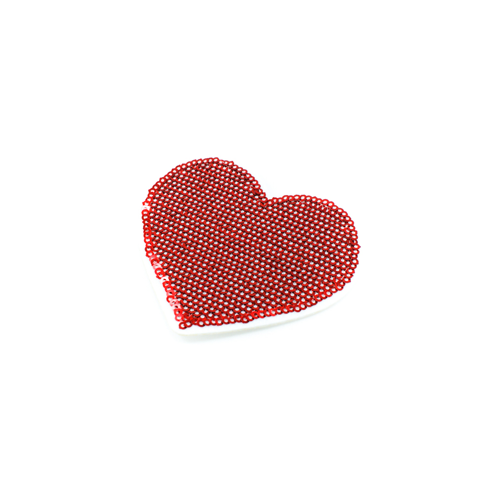 Аппликация клеевая пайетки Сердце 8*7см белый, красные пайетки, шт. Аппликации клеевые Пайетки