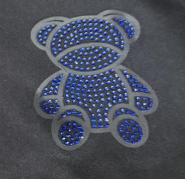 Аппликация композит Мишка, 5,3*7,4см, флуоресцент DTF, стразы SS6 синий 62903, шт. Аппликация композит