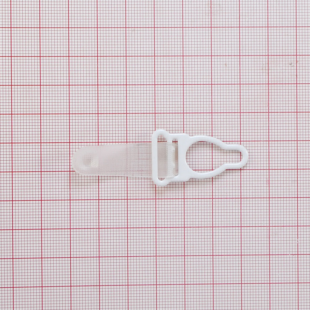 Чулкодержатель нейлоновый,15мм (внутр.), 34,1*20,1мм (внешн.),  белый металл и прозрачная резинка, шт. Чулкодержатель