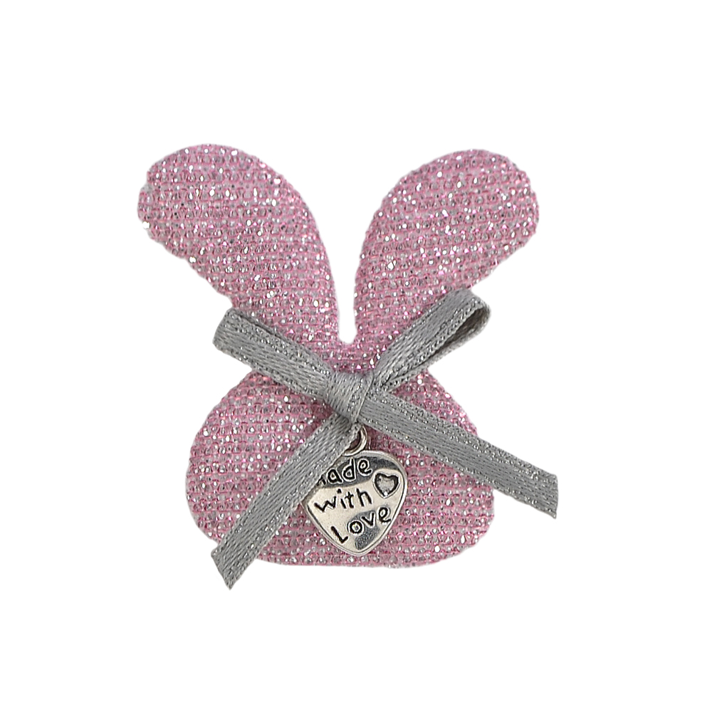 Аппликация тканевая пришивная детская Made with love Заяц 3,5*3,7см, розовый, люрекс, серый бант, шт. Нашивка Детская