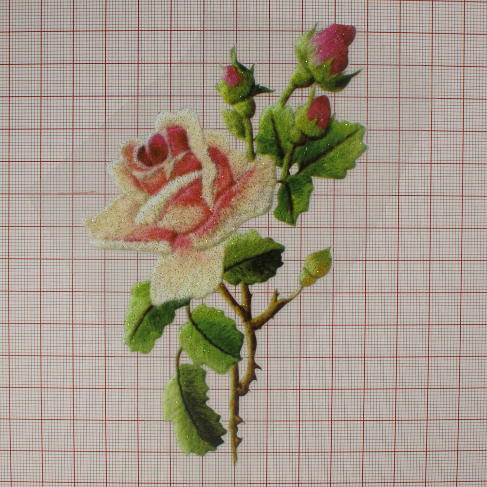 Термоаппликация Цветок Роза чайная Розовая 14,1*7,9см, цветная, шт. Термоаппликации Накатанный рисунок