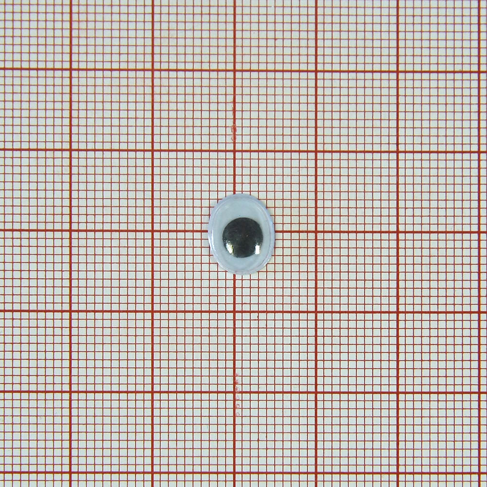 Глаз M-010, овал 8*10мм, белый, черный подвижный зрачок, 1тыс.шт. Глазики M