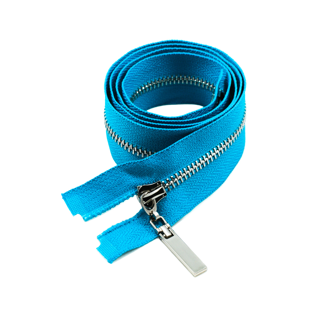 Змейка металлическая №5 85см, О/Е, Nickel и голубая ткань, шт. Змейка Металл