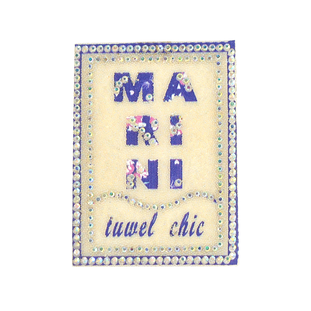 Аппликация клеевая стразы, стеклянная крошка MaRiNi 6*8см прозрачный бисер, хамелеон камни, синий кант, шт. Аппликации клеевые Стразы комб.