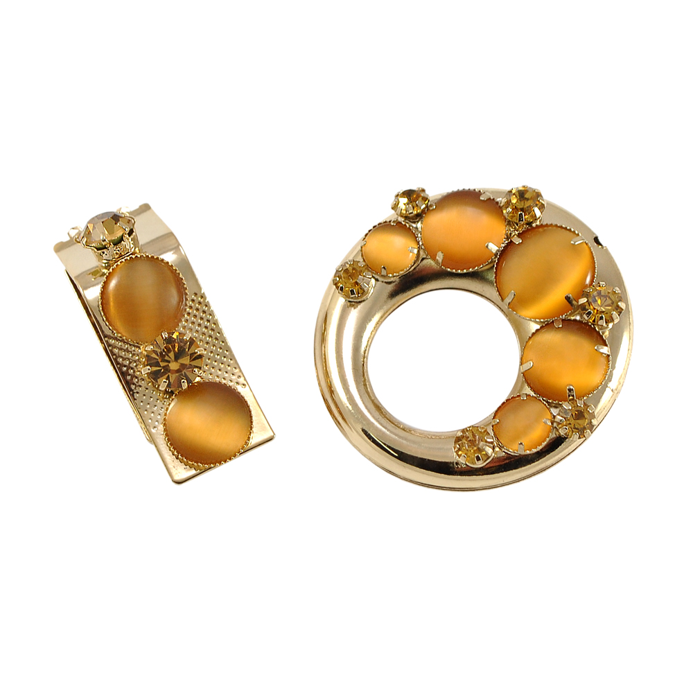 Клипса шубная 3279693 GOLD, желтый кошачий глаз камни /80*50мм/, шт. Клипсы шубные, крючки