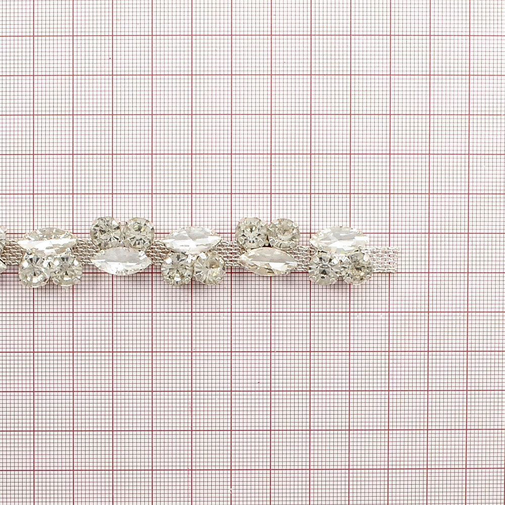 Тесьма стразы цепь,  1,0см, белый, ярд. Тесьма из страз