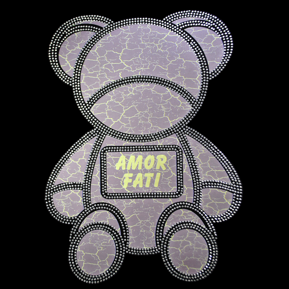 Аппликация композит, Мишка Amor, 19,5*26,5см, DTF флуоресцент, SS6 серебро 62581, шт. Аппликация композит