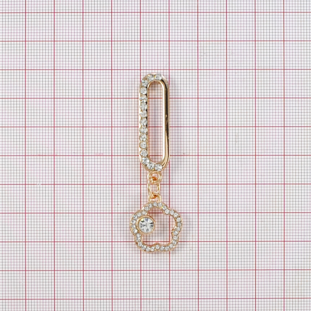 Украшение стекло Цветок-подвеска 9*8см и 7мм GOLD, белые камни, перетяжка. Перетяжка металл со стразами