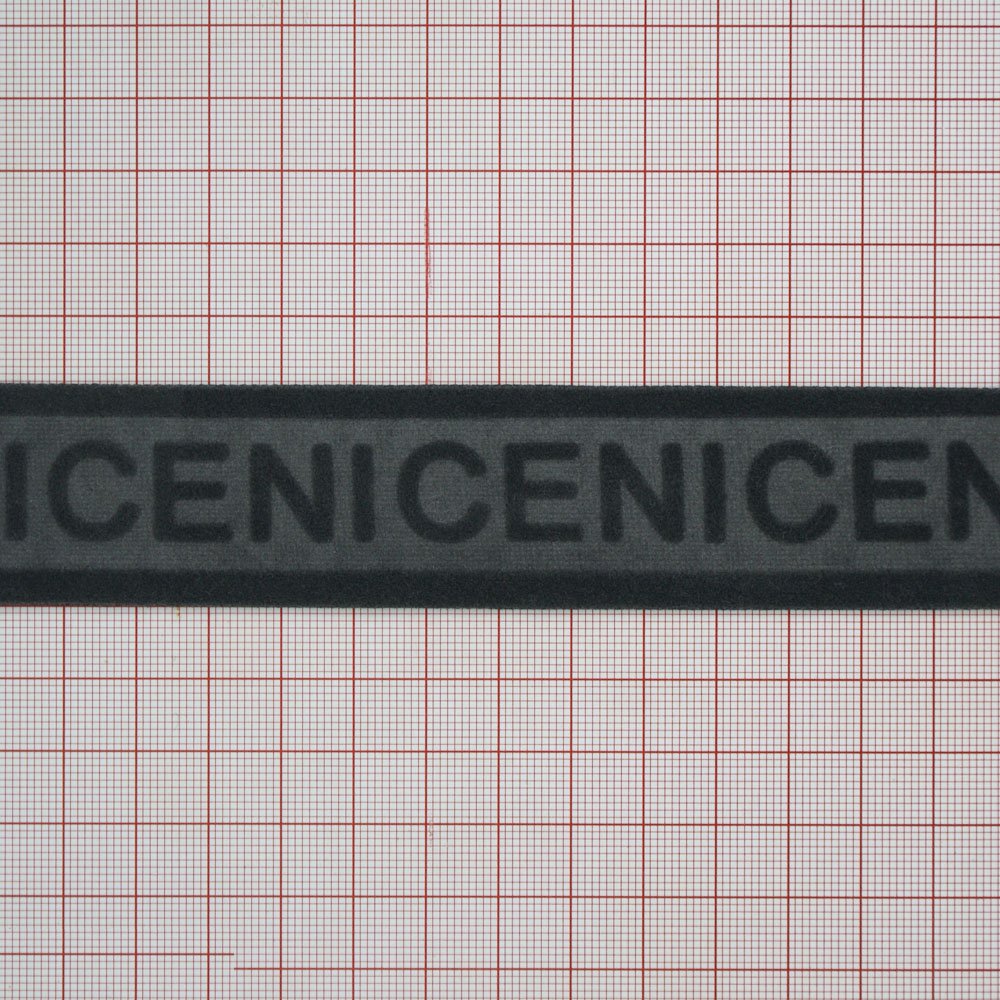 Тесьма велюр NICE 3см, светло-серая основа и темно-серый лого, 50ярд. Тесьма