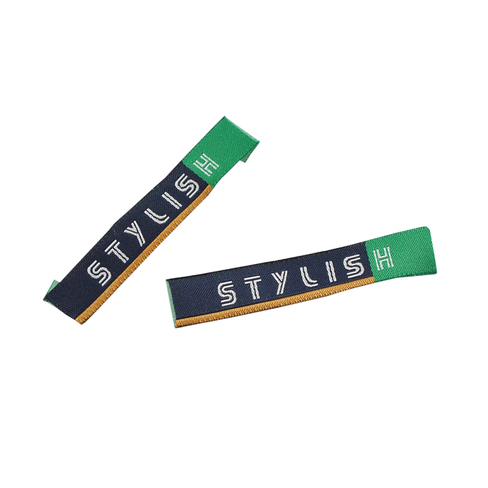 Этикетка тканевая вышитая STYLISH, 1,2см, сине-бирюзовая, белый лого, шт. Вышивка / этикетка тканевая
