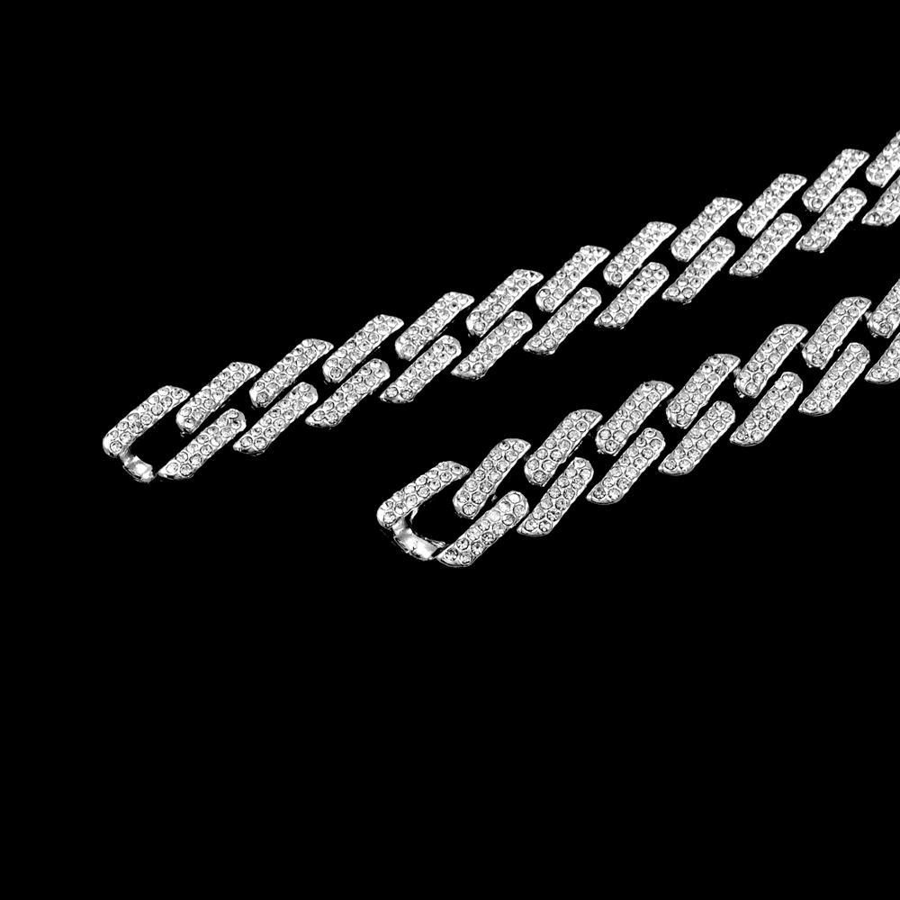 Тесьма стразы Цепь с россыпью камней, 1,5см, никель, белый, ярд. Тесьма из страз