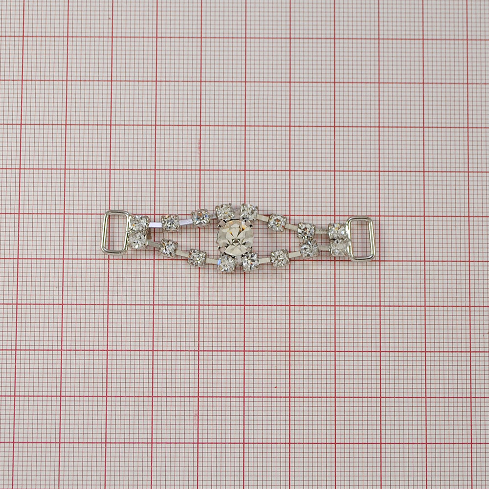 Украшение стеклянное А-318А (9398) NIKEL /браслет/ 8 пар, внутри 1 крупный камень. Перетяжка металл со стразами