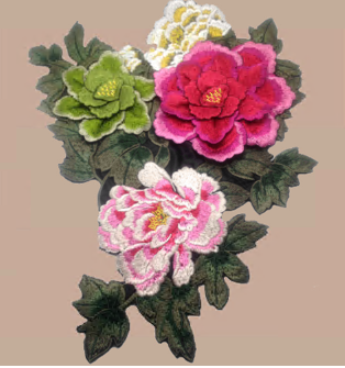 Аппликация вышивка Чайная роза, 29*38см, розовый, зеленый, желтый, белый, шт. Аппликации Пришивные Цветы Банты