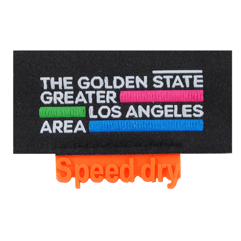 Лейба ткань The golden state, 6*4см, чёрн., фон, оранж., рез. флажок, бел. надпись, роз.,зел.син. шт. Лейба Ткань