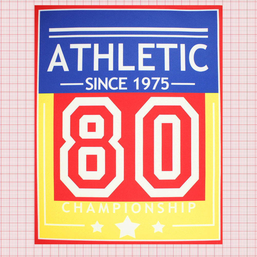 Аппликация пришивная Athleyic 80, 29,5*23,5см белый текст, красно-сине-желтый фон, красная рамка, шт. Аппликации Пришивные Постер