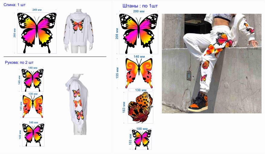 Аппликация клеевая тканевая Бабочки комплект, атлас, шт. Аппликация клеевая