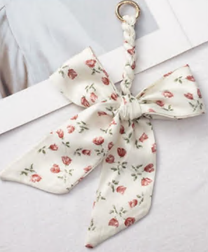 Брелок с тканевым бантом, 21*14см, кольцо 2см, белый, розовый, зеленый, шт. Подвески