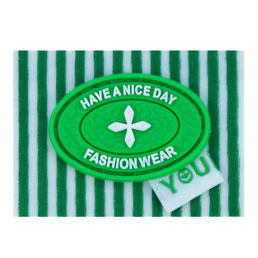 Лейба тк., рез овал вставка, have a nice day, 4*5,5см, бел., зел.,полоска, шт. Лейба Ткань
