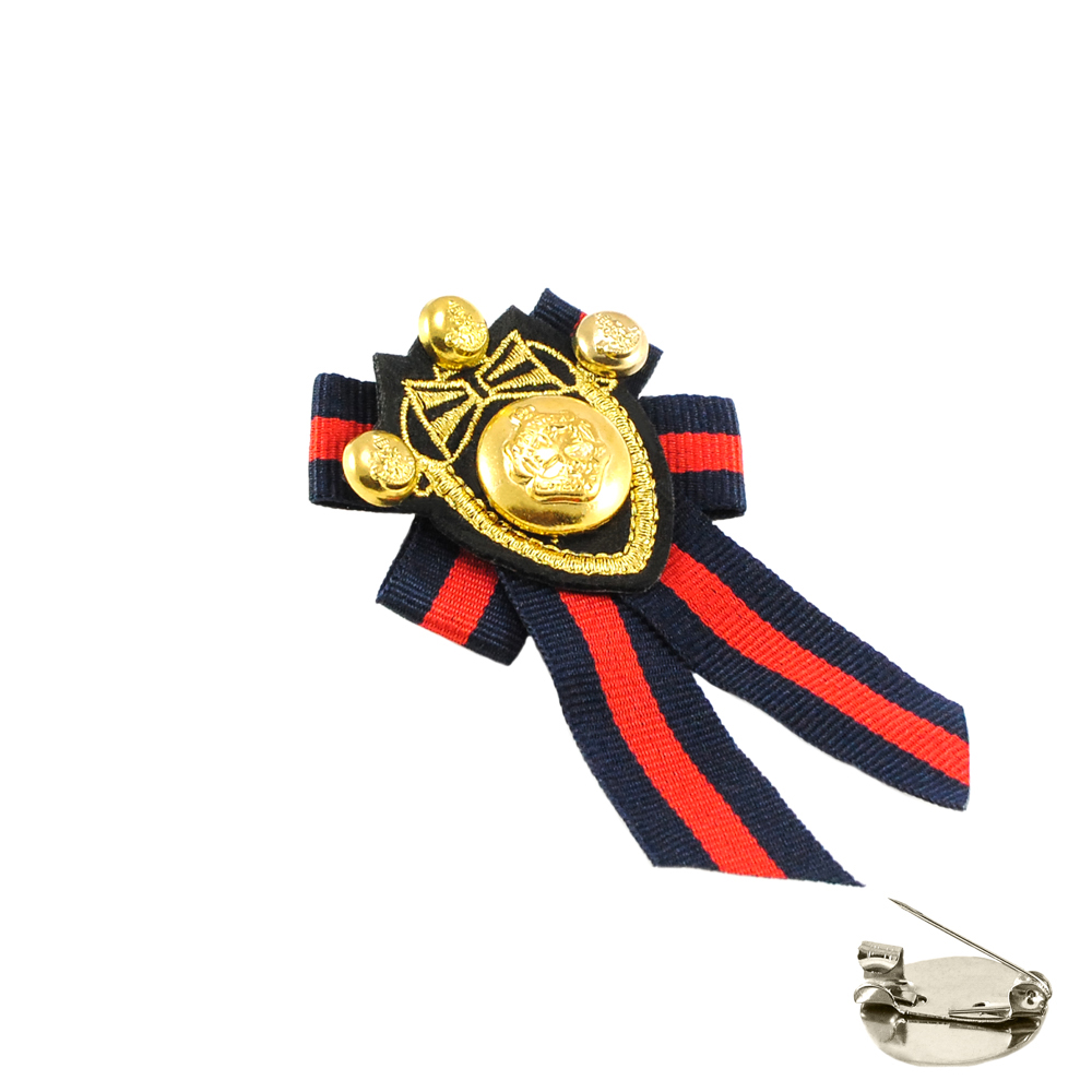 Брошь № 25 лента красно-синяя, черный Герб - люрекс золото, пуговицы GOLD, шт . Броши