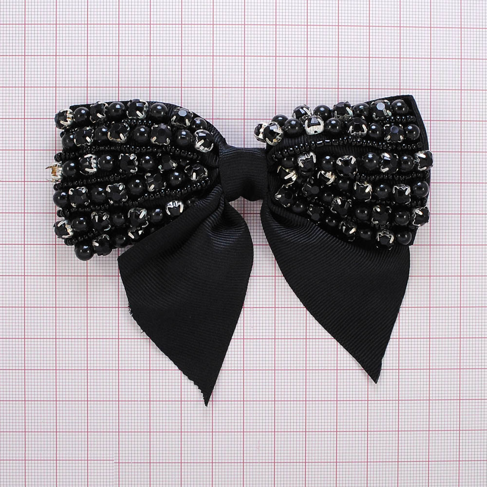 Аппликация декор черный бант, черные камни в металле. Аппликация Декор