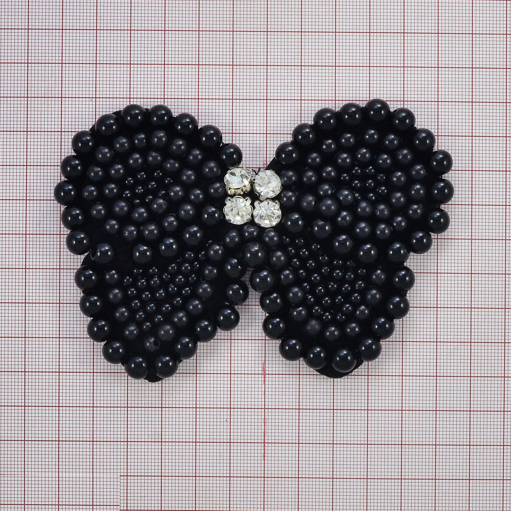Аппликация декор Бабочка-бусины черный, 4 бел. камня. Аппликация Декор