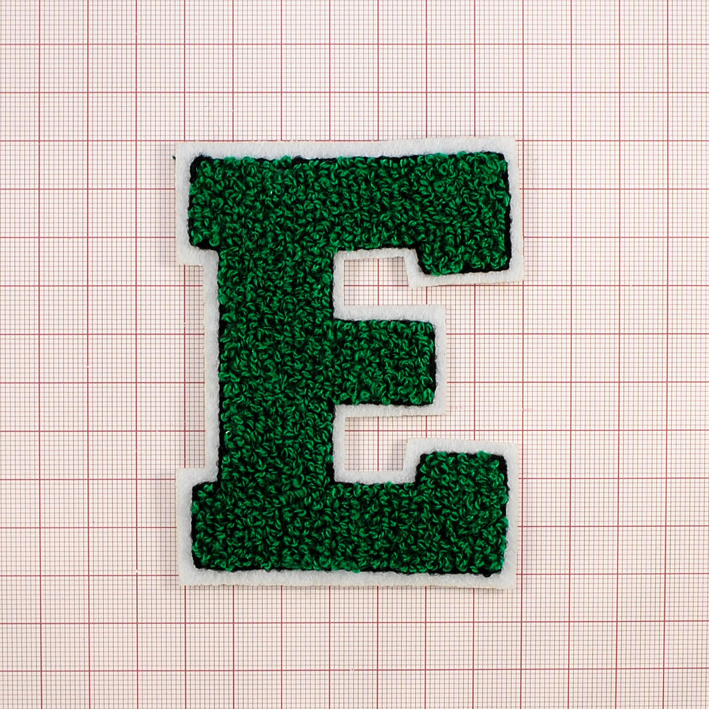 Нашивка махровая E 70*90мм буква зелено-белая, шт. Нашивка Махровая