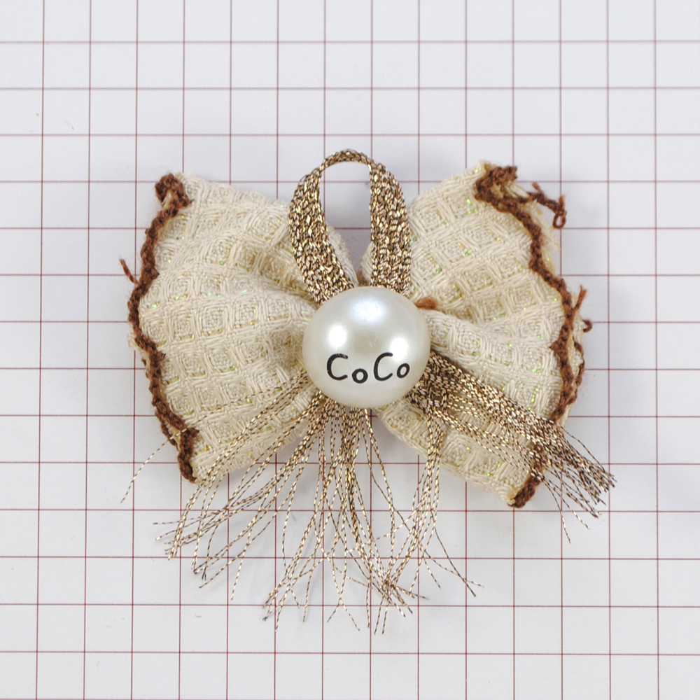 Аппликация тканевая пришивная Бант Coco, 4,8*3,5см, бежевый, коричневый, жемчуг, шт. Аппликации Пришивные Цветы Банты